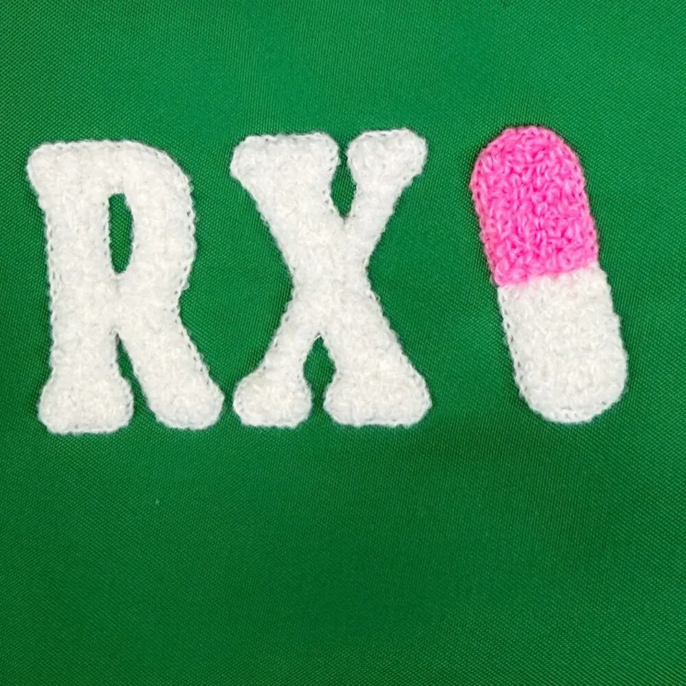 Shiraleah RX Small Zip Pouch Green Pill Chenille Pharmacy Nurse Cosmetic Bag